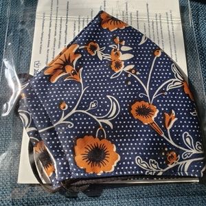 Tory Burch Designer Face Mask Floral Print Polka Dot Navy Blue Orange